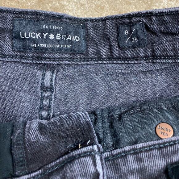 LUCKY JEAN SHORTS 8 29 FADED WASHED BLACK LUCKY PINS DENIM CHEWED FRAYED HEM - Picture 3 of 6